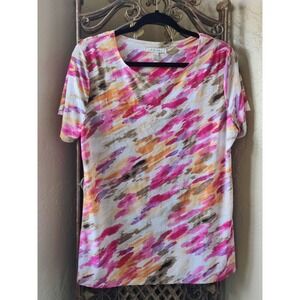 JM COLLECTION Abstract Print Scoop‎ Neck Short Sleeve Top Women's Medium